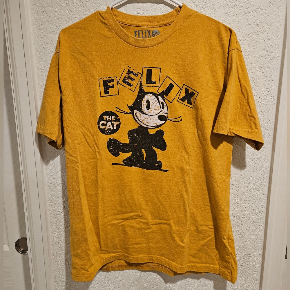 Mustard Yellow Felix The Cat T-Shirt Size MED
